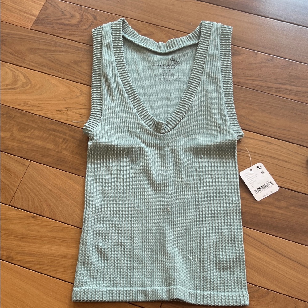 Free People Sage Green Ribbed V-Neck Tank Top | Size S